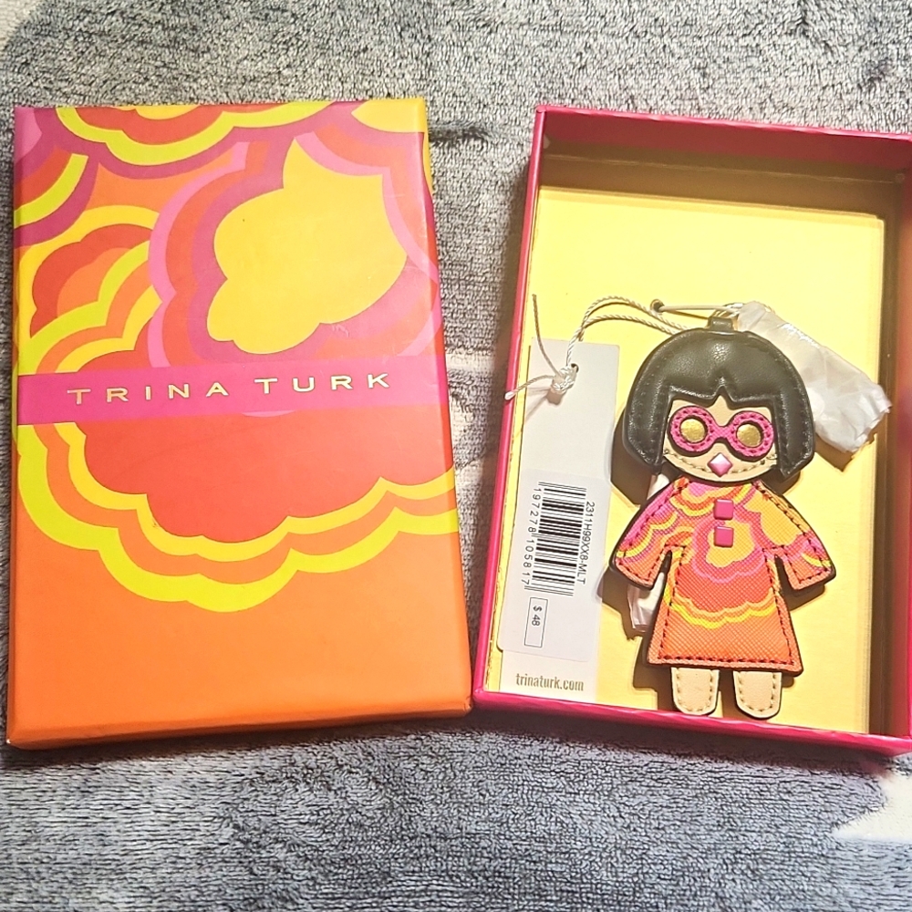 TRINA TURK Leather Bag Charm/ Keychain with PVC trim BNIB